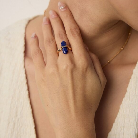 ✨ Artisan Original Lapis Lazuli Crystal Point Ring | S925 Gold Minimalist - Picture 5 of 14